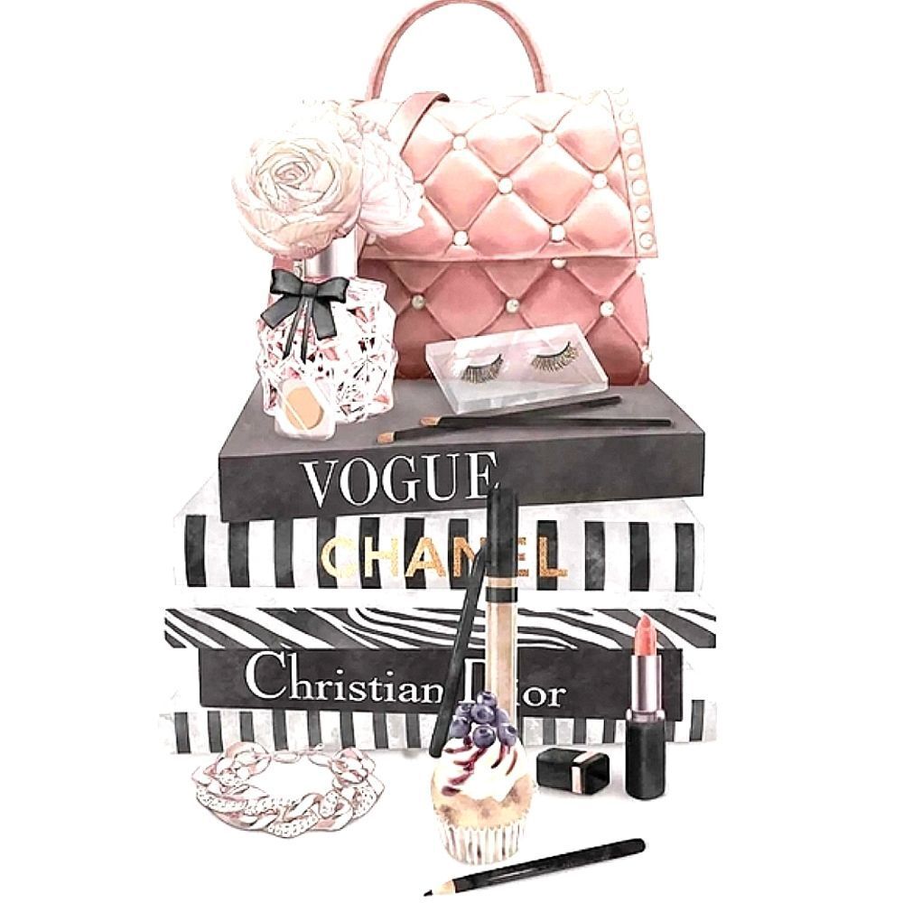 At Home Designer Bookstack & Chanel Handbag Canvas Wall Decor